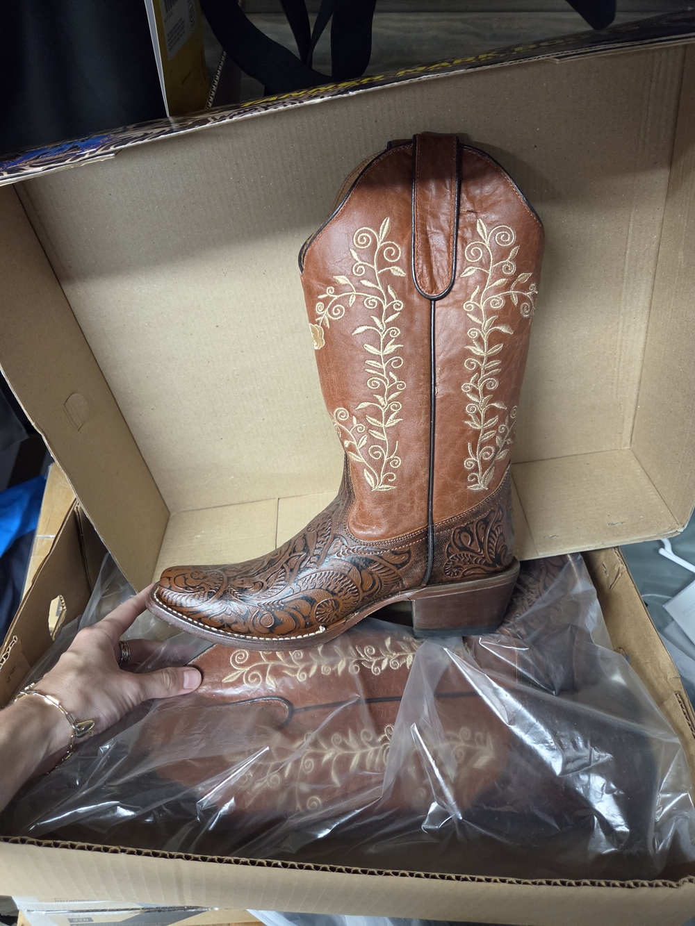 Tanner Mark Embroidered Brown Women's Western Cowboy Boots